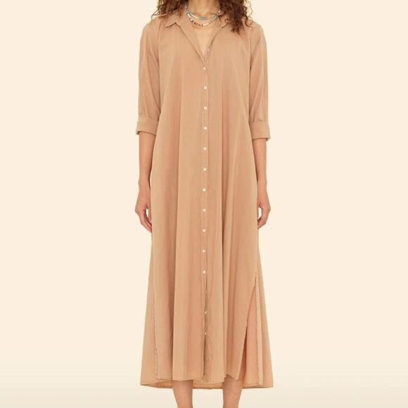 Xirena Tan Boden Dress Women's XS Long Slv Maxi Button Up Cotton Poplin Pockets - Picture 1 of 8